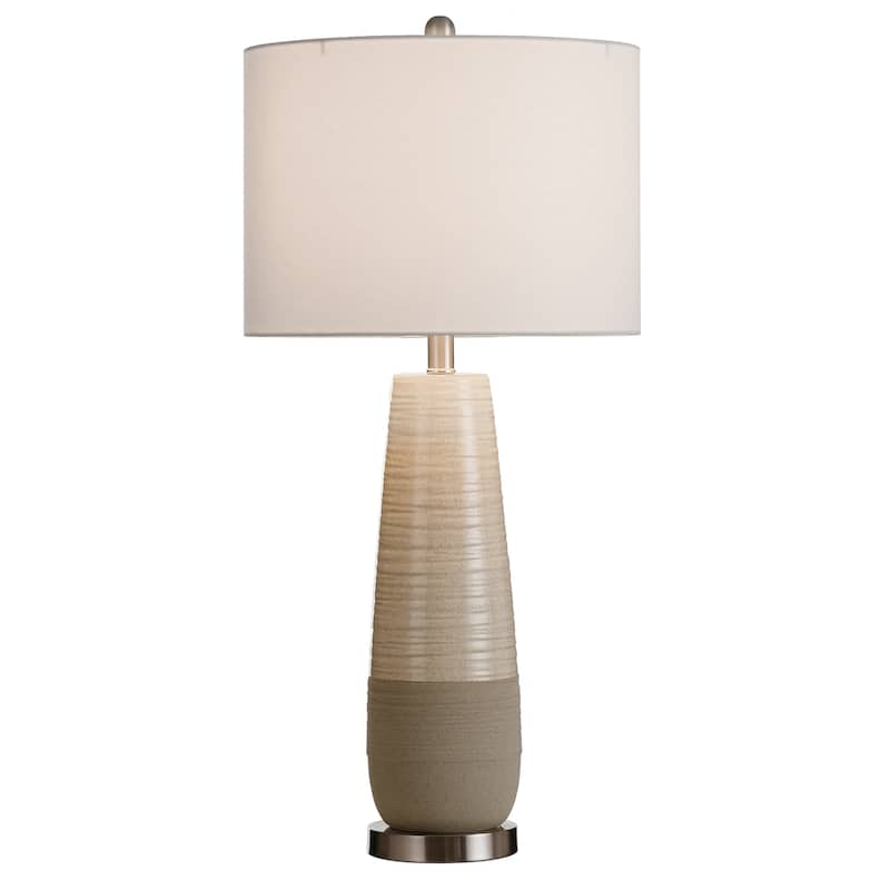 Evian - Two-Tone Ceramic Table Lamp - Speckled Cream, Greige Finish - Brushed Silver Base - White Linen Shade