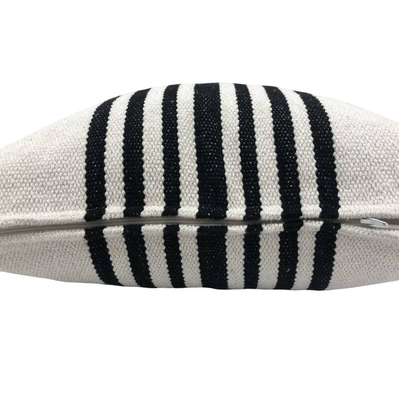 22" Black and White Bold Striped Square Throw Pillow
