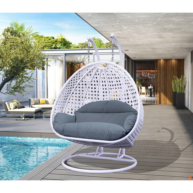 Egg-Shaped Swing Chair with Stand 2-Person Outdoor Patio Swing - Iron Frame & All-Weather Washable Cushions