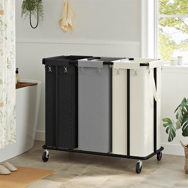 260L Rolling Laundry Basket 3 Section Organizer - 35.4"L x 16.1"W x 31.5"H