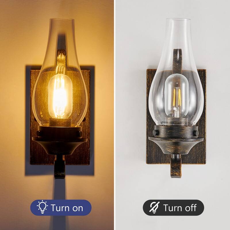 Vintage Wall Sconces Set, Hardwired Only, Black & Gold, Glass Shade (2-Pack)