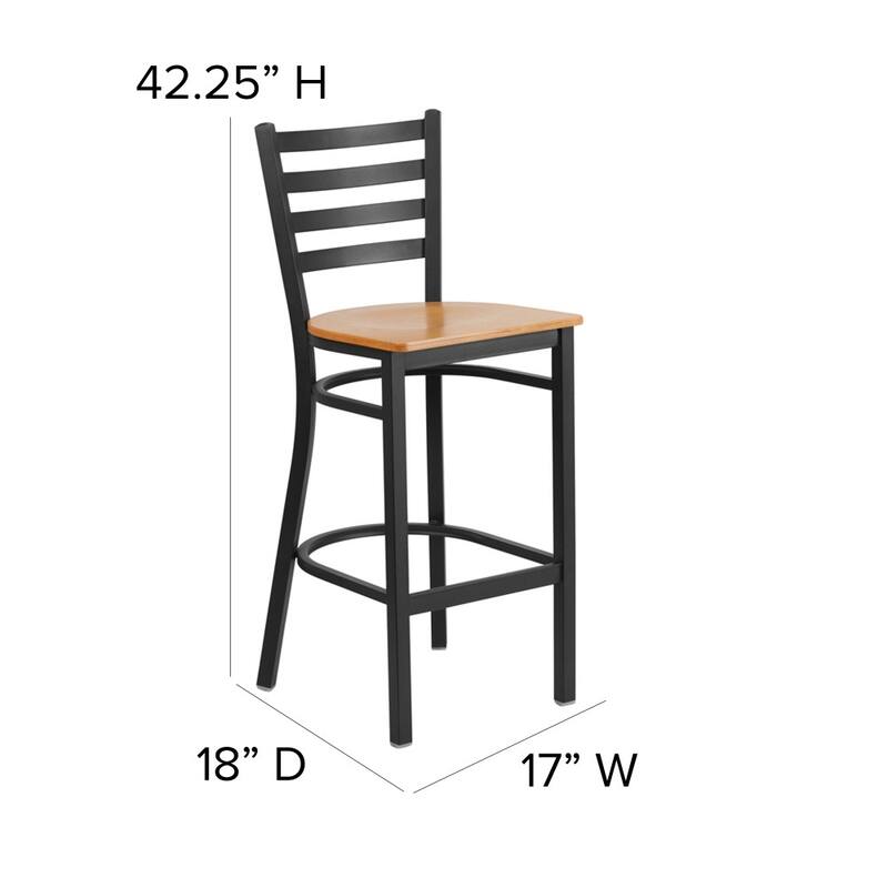 Ladder Back Metal Restaurant Barstool - 17"W x 18"D x 42.25"H