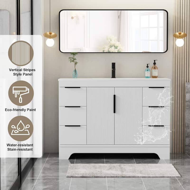 Vertical Stripes Bathroom Vanity Set with Sink Top & Faucet