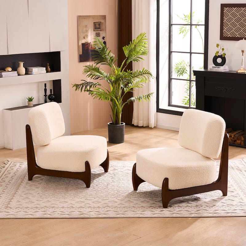 30"W Mid-Century Modern Accent Chair with Solid Wood Frame, Boucle Comfy Living Room Chair for Bedroom Lounge Reading Room