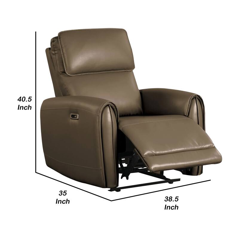 Sily Power Recliner Chair, Light Brown Faux Leather, Contoured Arms