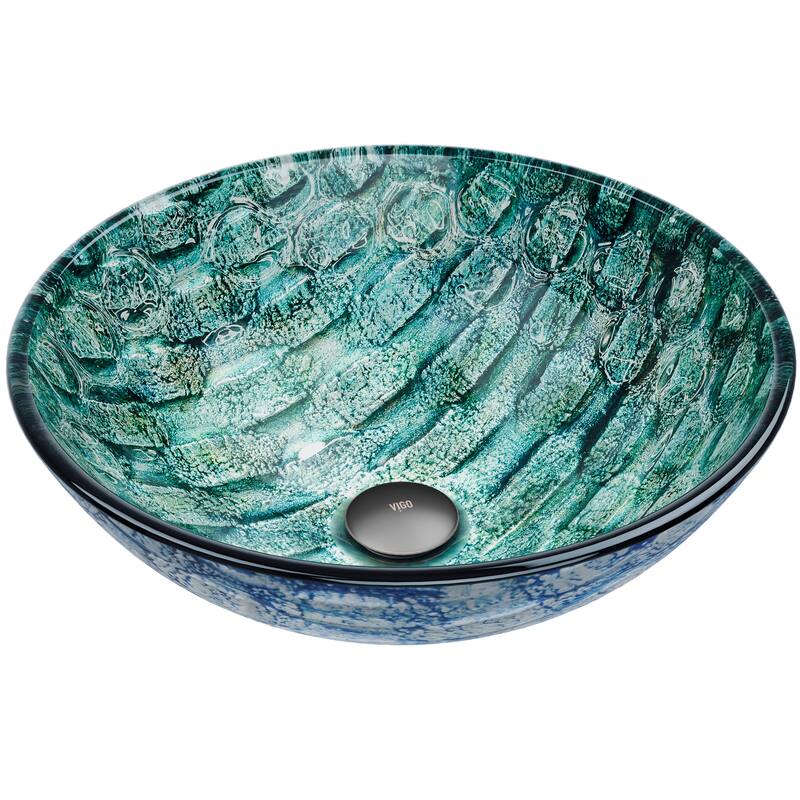 VIGO Giovanni 17"L x 17"W x 6"H Glass Round Vessel Bathroom Sink - Patterened Teal