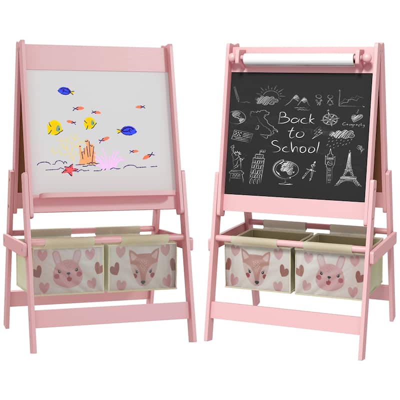 Qaba Art Easel for Kids with Paper Roll, Blackboard, Whiteboard