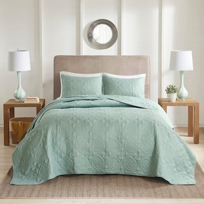 510 Design Hayley Oversized Solid Texture 3-Piece Reversible Bedspread Quilt Set with Matching Shams