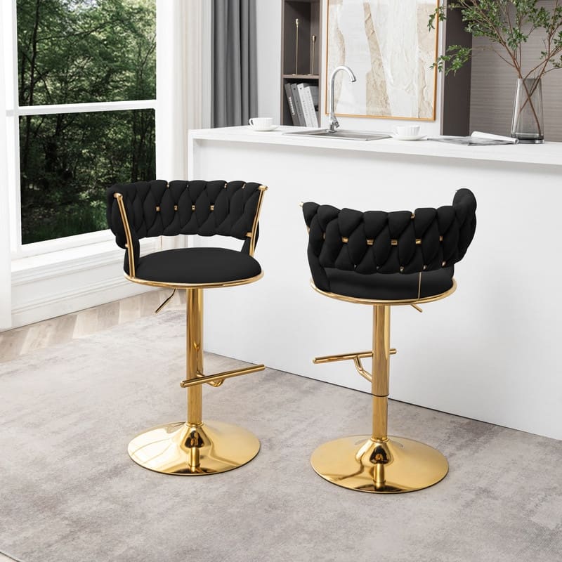 Best Quality Furniture Adjustable Velvet Barstools with Round Chrome Finish Base (Set of 2)