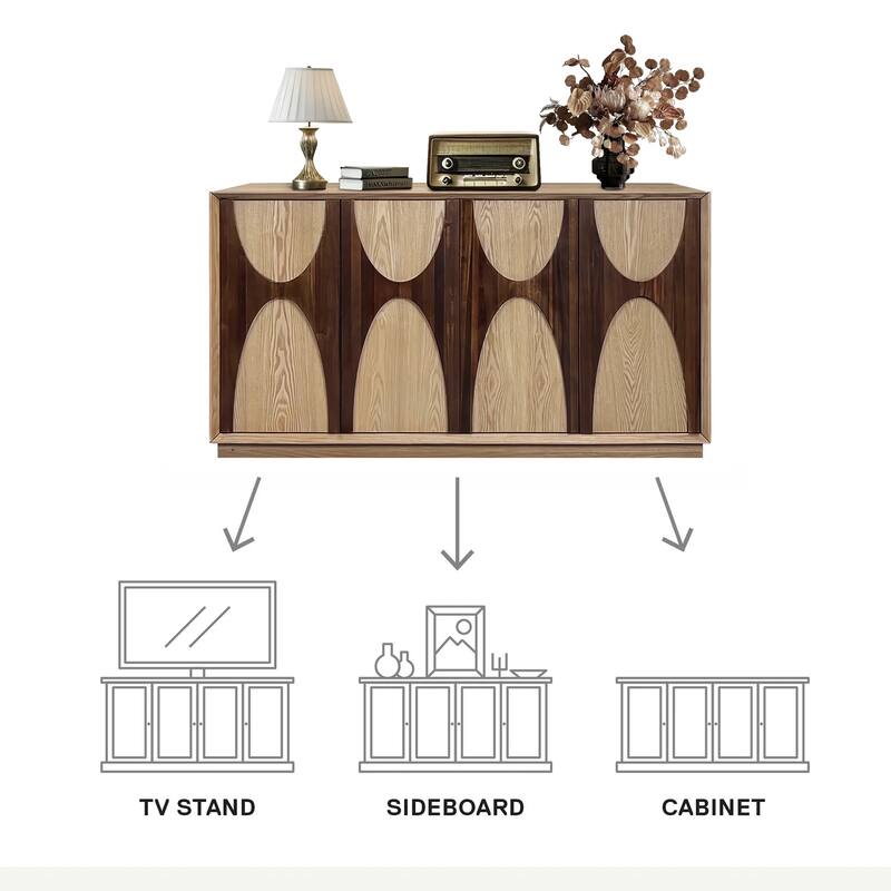 Sideboard Buffet Cabinet with Storage, 59.69" Storage Cabinet Accent Wood Credenza with Adjustable Shelf and 4 Doors