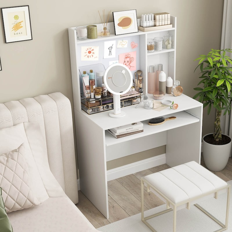 Costway Computer Desk with Hutch Space Saving Laptop Desk with - See Details
