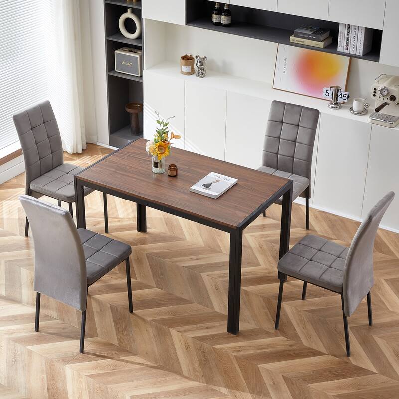 High Back Nordic Dining Chair Modern Fabric Chair with Black Legs Set Of 4