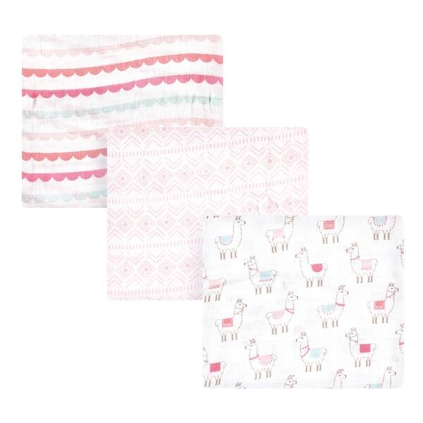 slide 1 of 1, Hudson Baby Infant Girl Cotton Muslin Swaddle Blankets, Pink Llama, 3-Pack - Pink Llama 3-Pack - Pink Llama