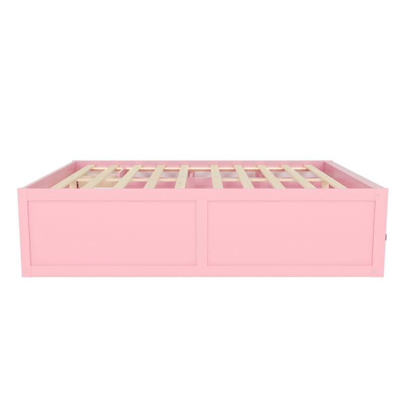 Wooden Platform Bed with Footboard Bookshelf, LED Display Cabinet and Drawer Storage by Harper&Bright Designs