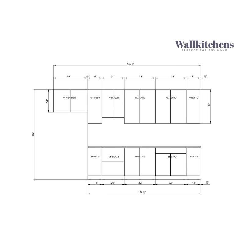 Kitchen Timeless Collection White Gloss Color Base Size 13Ft Wide - 157x24