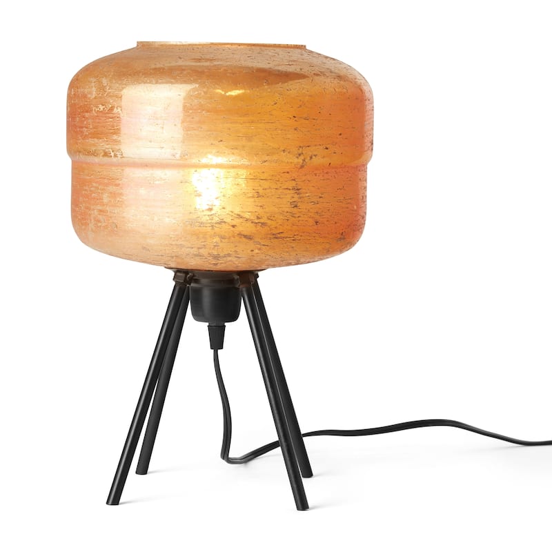 Peyton River of Goods Amber and Black Glass and Metal 15-Inch Table Lamp with Globe Shade - 9.75" x 9.75" x 15" - 9.75" x 9.75" x 15" - Amber/Black