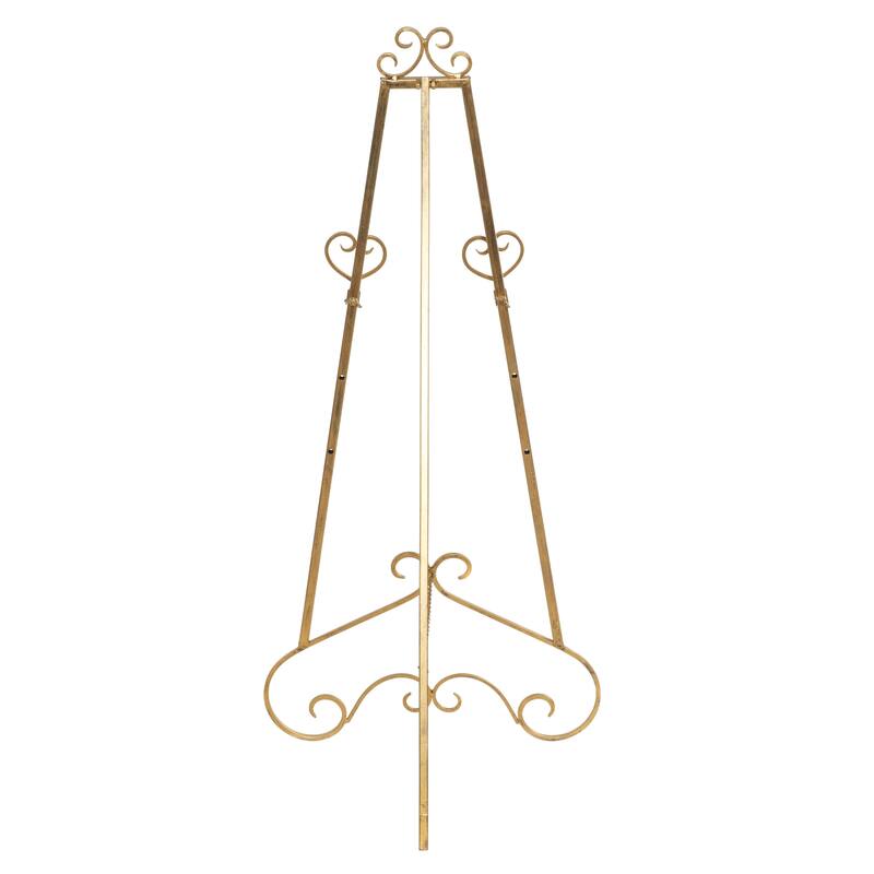 Metal Scroll Large Adjustable 3 Tier Easel with Chain Support - Gold or Gray - Roche River Decor