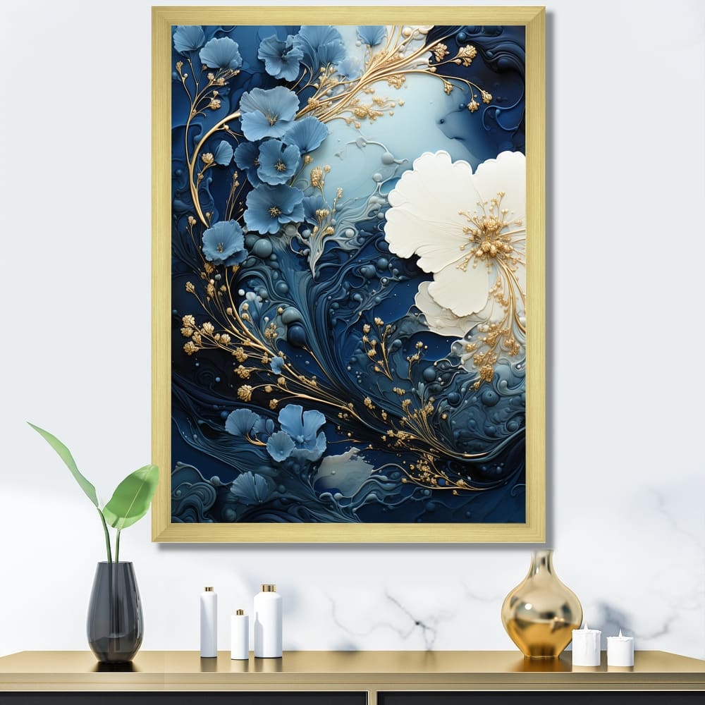 Designart "Liquid Ink Spiral II" Abstract Spirals Framed Canvas Wall Art