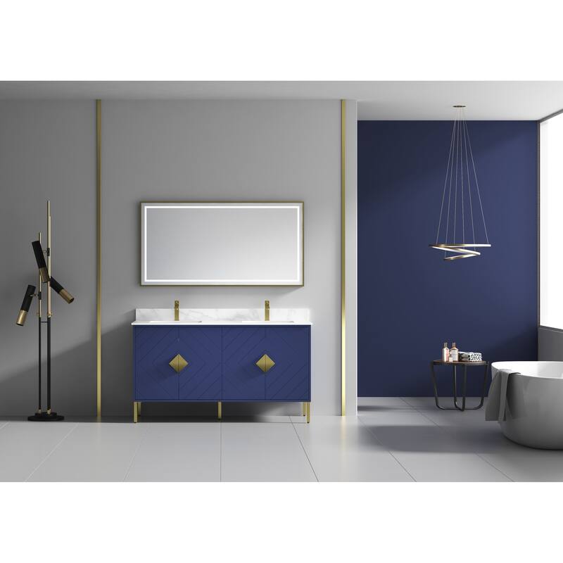 60" Fairy Wht CT Eileen Double sink vanity - Navy Blue