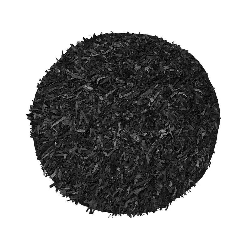 Leather Shaggy Living Room Rug Washable Area Rugs Non Slip Accent Rugs Soft Foldable Indoor Carpet Easy To Clean 3' Round