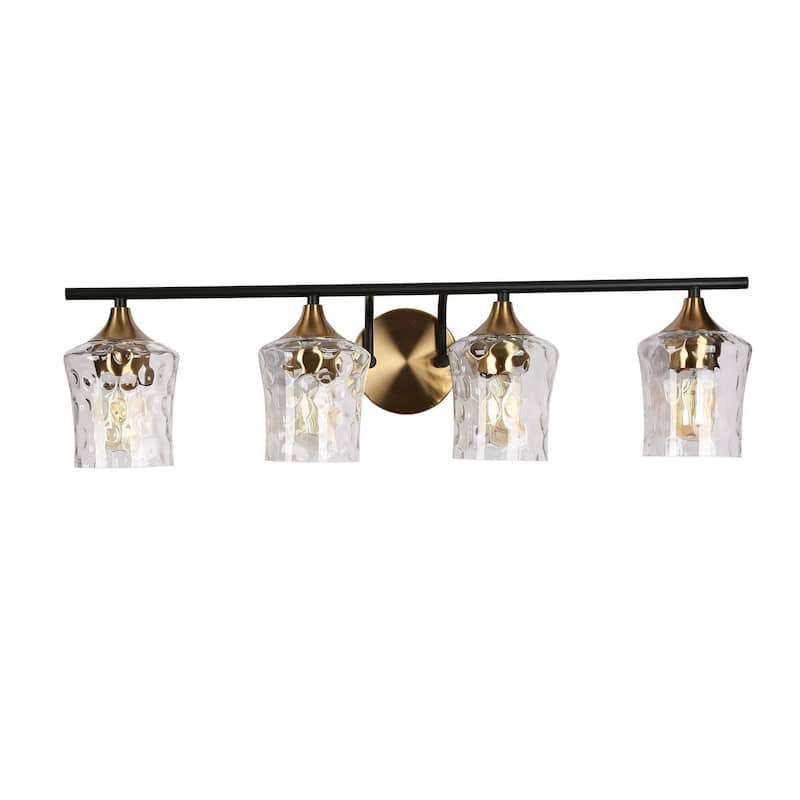 2/3/4-Light Modern Gold Black Bathroom Vanity Light Wall Sconce with Hammered Glass