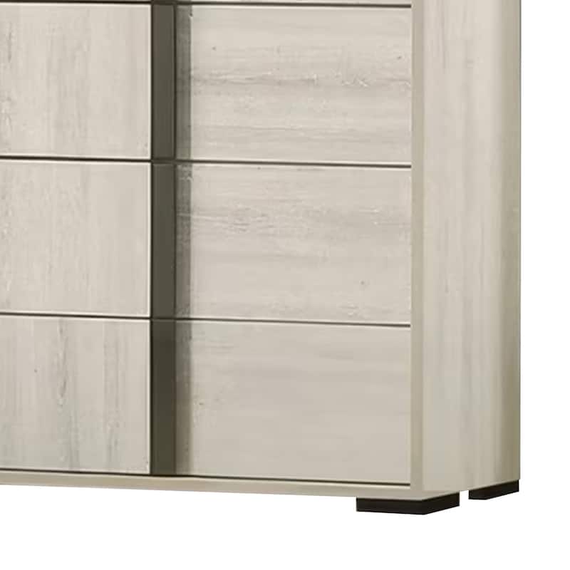 Hyao Tall Dresser Chest, 5 Drawers w Chrome Handles, White Wash Veneer