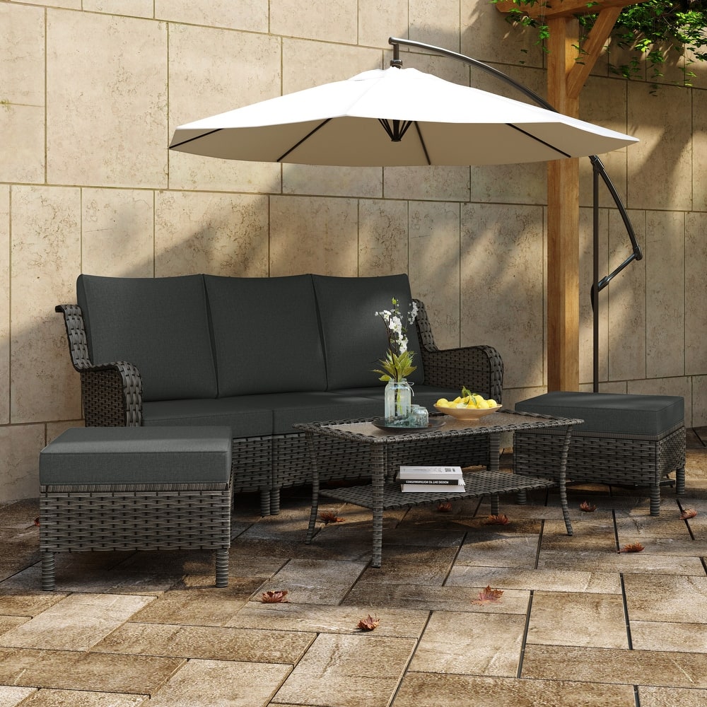 Outdoor 6-Piece Rattan Wicker Sectional Sofa Set With Cushion