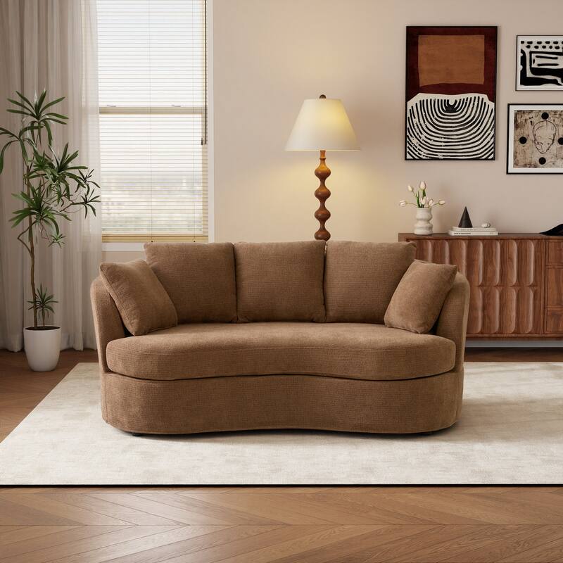 73.8"W Modern Wide Curved Sofa, Modern Luxury Plush Chenille - Brown