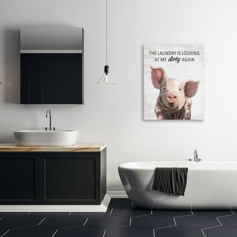 Stupell Funny Dirty Laundry Pig Canvas Wall Art Design By Lettered and Lined