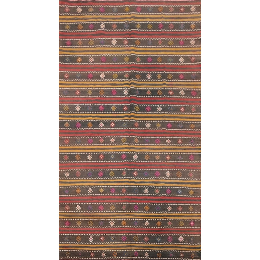 Hand Woven Oriental 100% Wool Carpet Southwestern Tribal Multi-Colored Kilim Area Rug - 9' 4'' X 5' 3''
