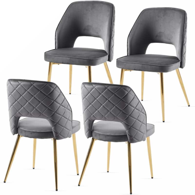 Velvet Dinning Chairs with Metal Legs and Hollow Back Upholstered Dining Chairs Set of 4