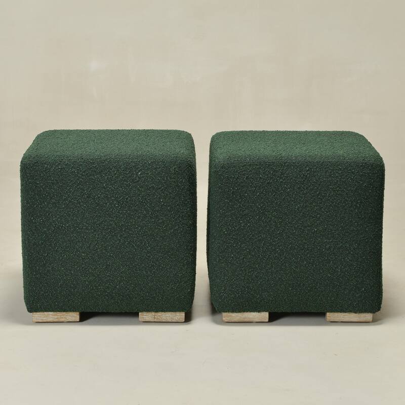 KINWELL 18.5" W Square Boucle Upholstered Ottoman Entryway Footstool