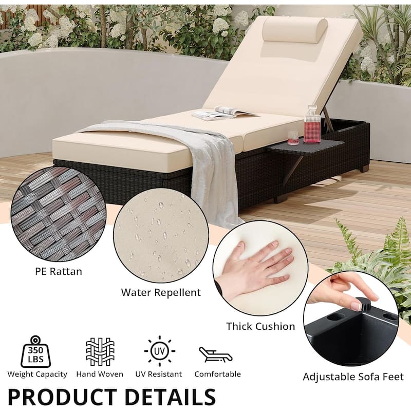 Patio Lounge Chairs Set of 2, PE Wicker Recliners With Adjustable Backrest