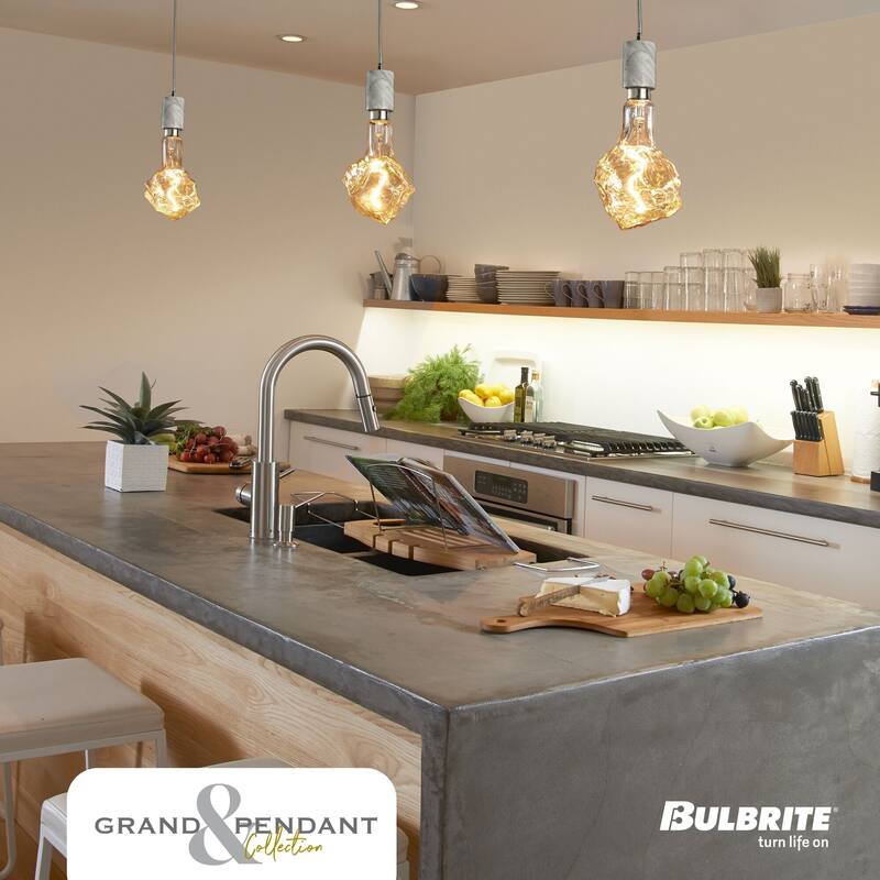Bulbrite LED Grand Bulb and Pendant Kit of (1) 4 Watt Antique Glass 13" Glacier Shaped Bulb