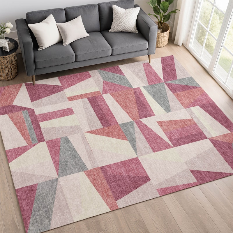 Machine Washable Indoor/ Outdoor Contemporry Mosaic Chantille Rug