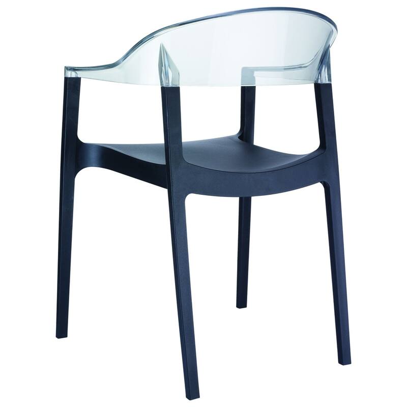 32" Black and Clear Transparent Stackable Outdoor Patio Dining Arm Chair