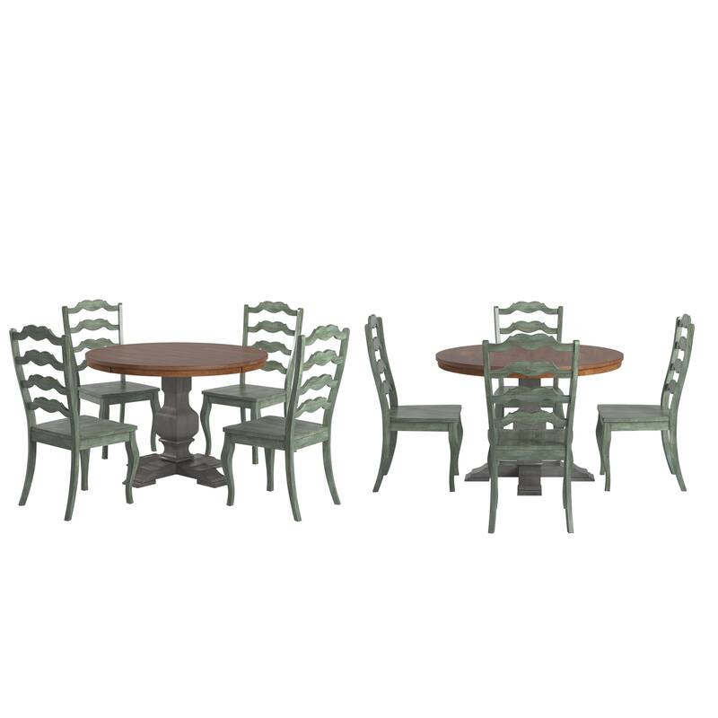 Ronda 45" Round Solid Wood Top Dining Set with French Ladder Back Chairs