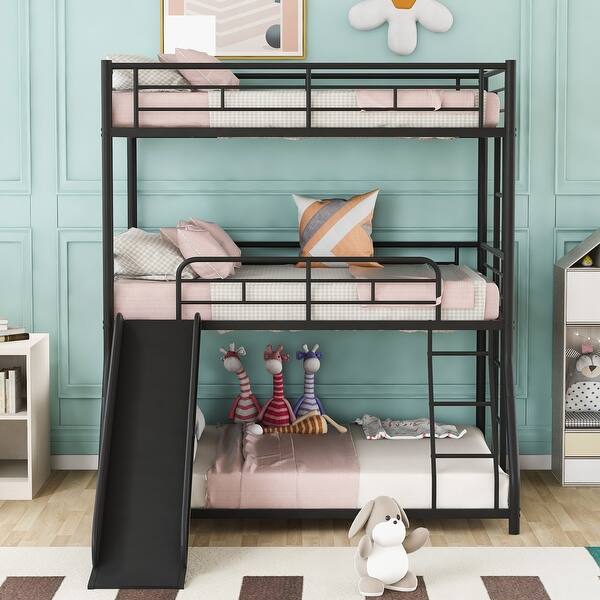 Modern Twin over Twin over Full Triple Bunk Bed with Long and Short