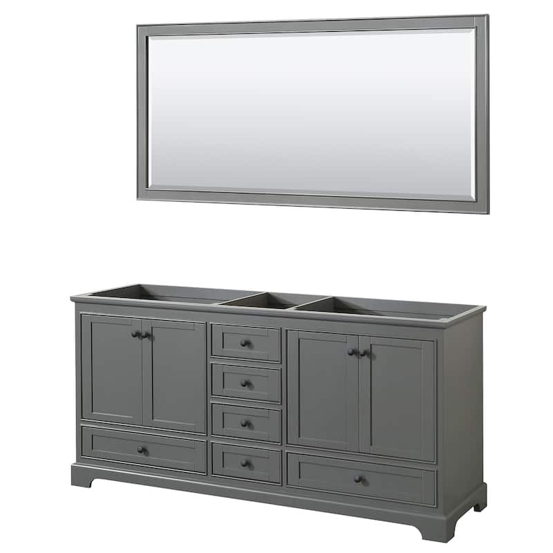 Deborah 72-inch Dark Gray Double Vanity Cabinet, 70-inch Mirror - Dark Gray, Black Trim, No Top