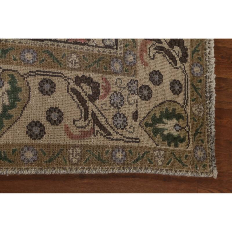 Beige Tabriz Persian Vintage Area Rug Handmade Wool Carpet - 6'3"x 9'7"
