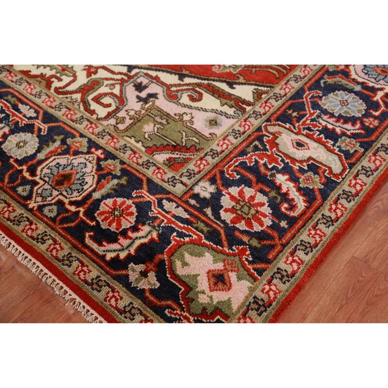 Geometric Heriz Serapi Oriental Area Rug Handmade Orange Wool Carpet - 8'11" x 12'0"