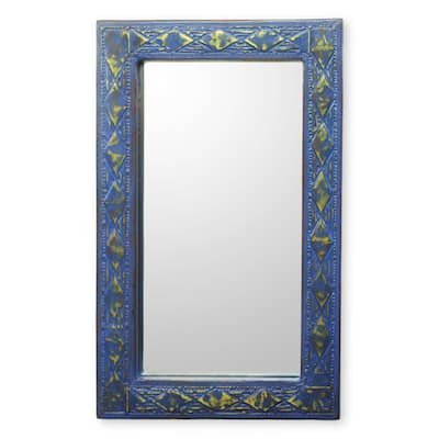 Novica Handmade Antique Blue Wood And Brass Wall Mirror