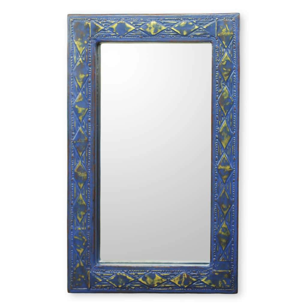 Novica Handmade Antique Blue Wood And Brass Wall Mirror
