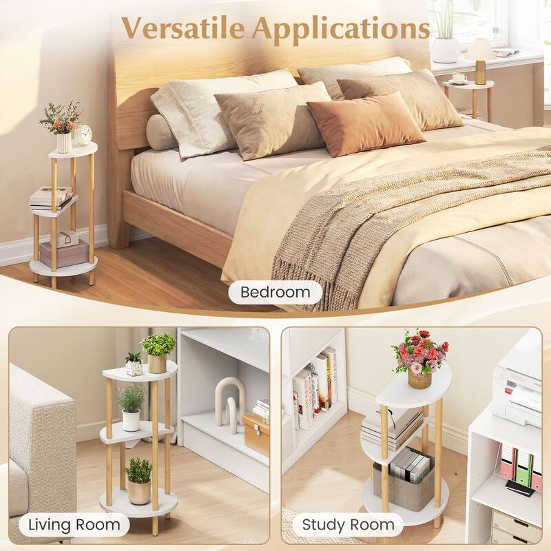 Gymax 24'' Round Side Table Set of 2 w/Storage Shelves Bamboo