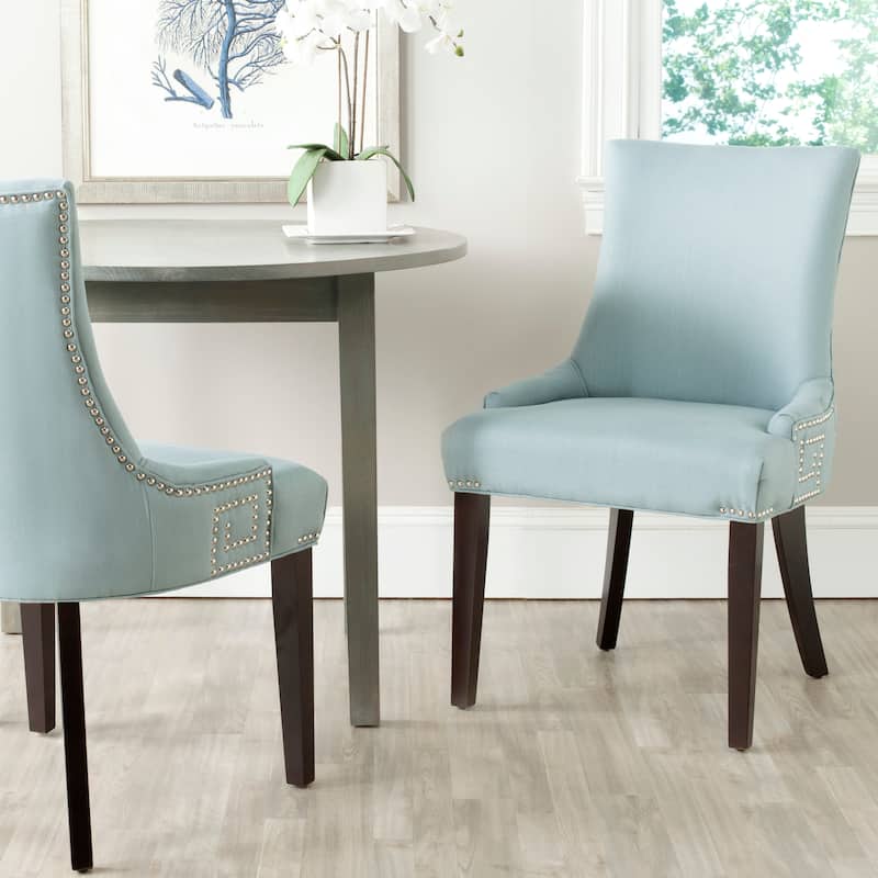 SAFAVIEH Louisa Taupe Linen Fabric Dining Chair (Set of 2) - 22.2" x 25.6" x 35.8" - 22"W x 26"D x 36"H - Light Blue
