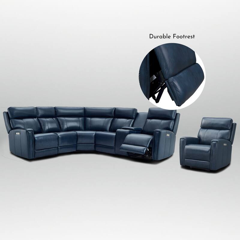 104" W 6 Seater Genuine Leather Power Sectional Sofa and Recliner Set with Dual Power, Zero Gravity, 1 Power Armlesschair