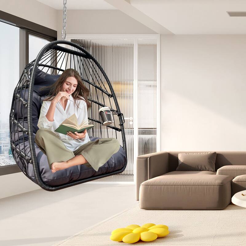 Rattan Hanging Egg Chair with Cushion