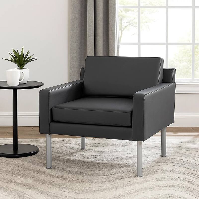 Sia Oversized Lounge Chair, Black Antimicrobial Vinyl, Nickel Legs