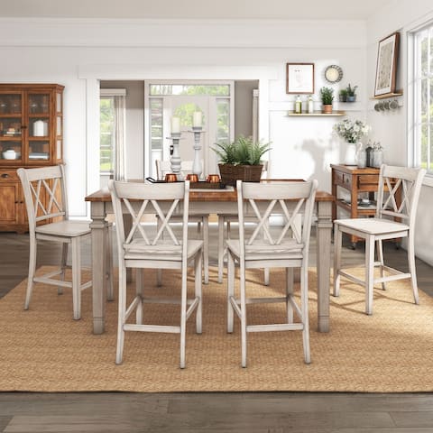 Elena Antique White Extendable Counter Height Dining Set - Double X Back by iNSPIRE Q Classic