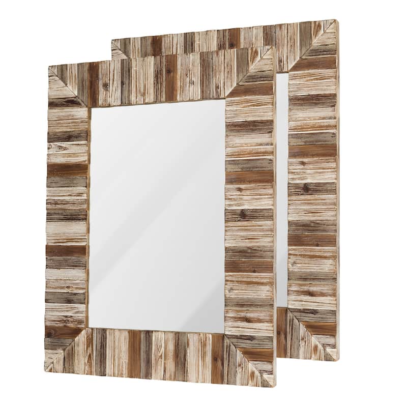 Glitzhome Set of 2 39.75"H Farmhouse Rectangle Wooden Frame Wall Mirrors - 30"L x 39.5"H